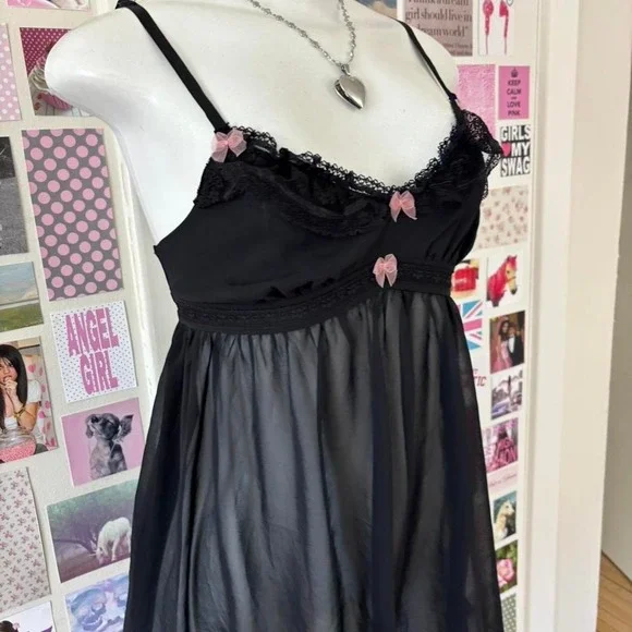 betsey johnson intimates black babydoll slip dress size medium - Picture 4 of 8